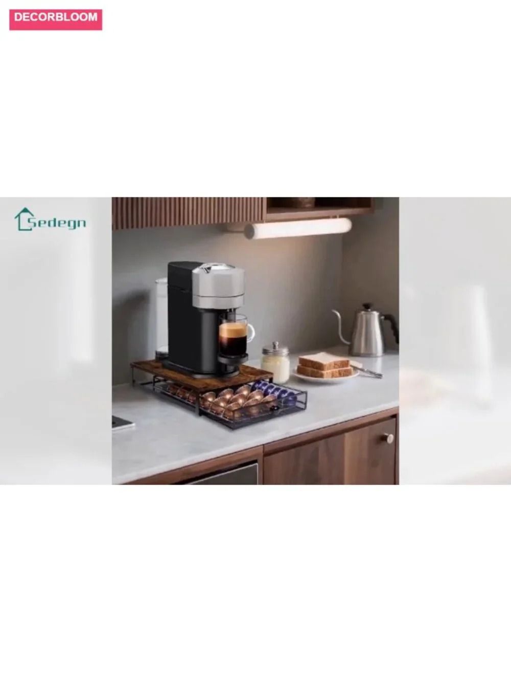 Coffee Pod Storage Drawer and Coffee Maker Stand, Holds 56 Small or 28 Large